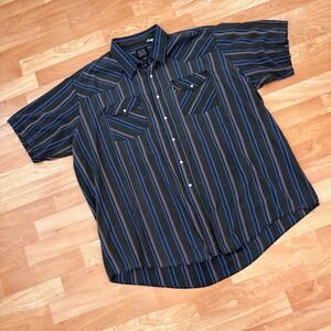 Rock Creek Ranch Mens Big Man Western Snap Shirt Striped Short Sleeve 18.5 Grey